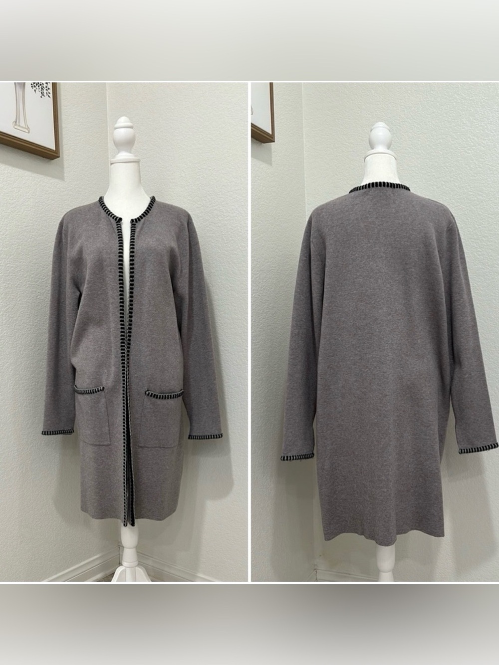 ⚜️🩶⚜️Gray Open Front Cardigan with Black Trim